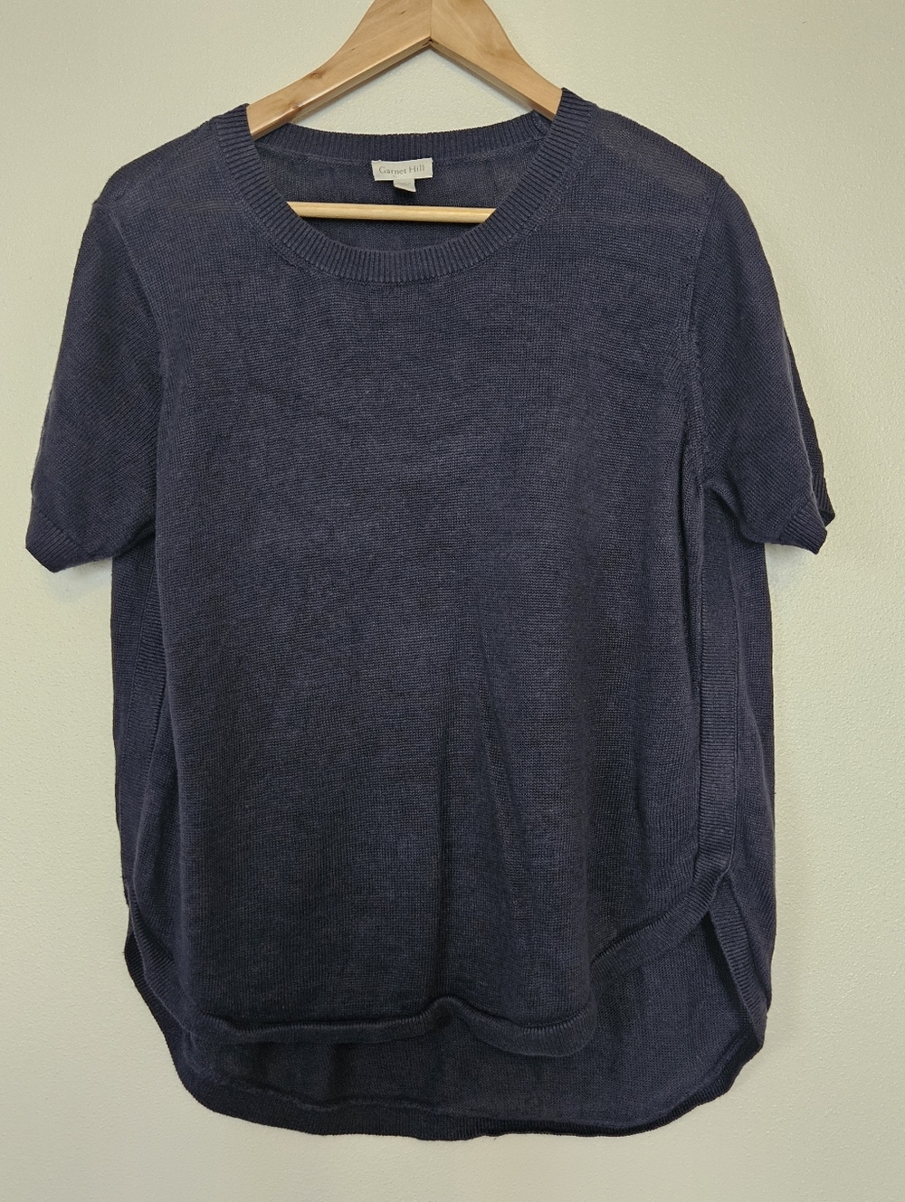 GARNET HILL 100% Linen Haiku Knit Sweater Top Blue Large